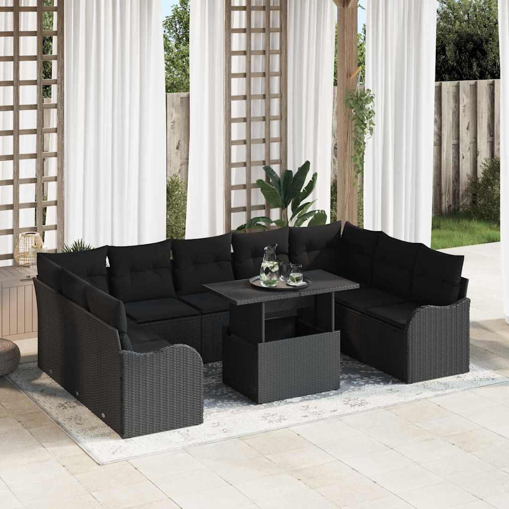 Gartensofa-set 10 stk. Schwarz Poly Rattan