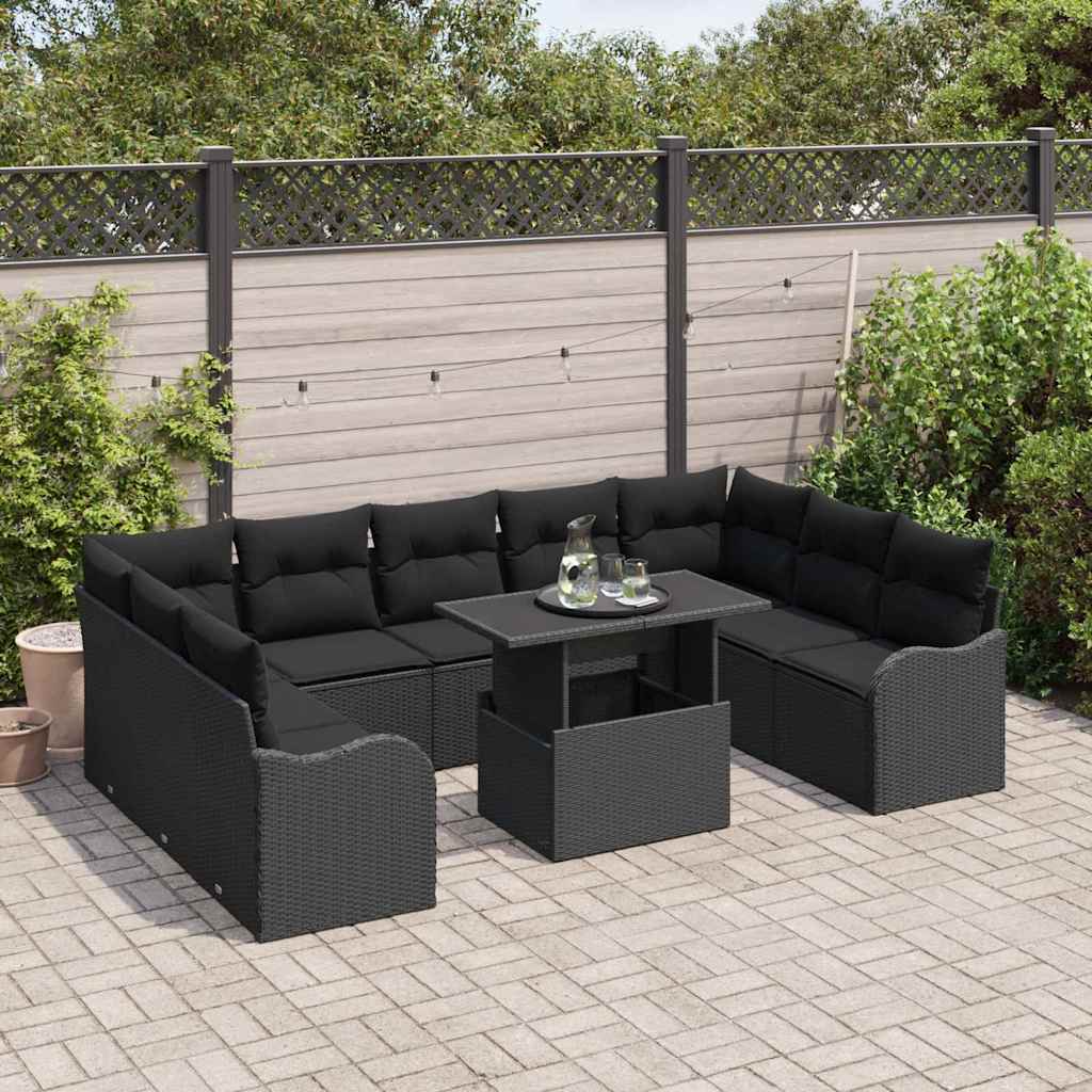Gartensofa-set 10 stk. Schwarz Poly Rattan