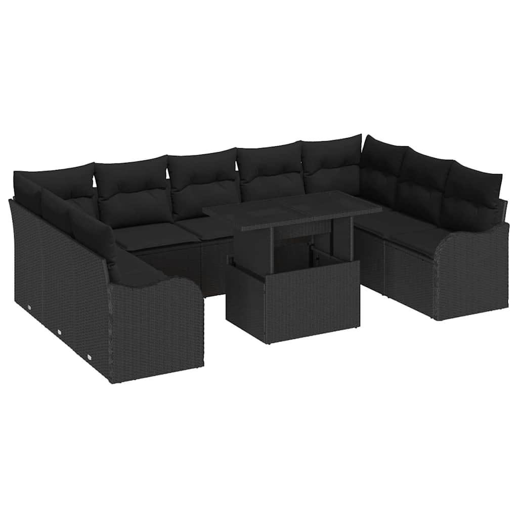 Gartensofa-set 10 stk. Schwarz Poly Rattan