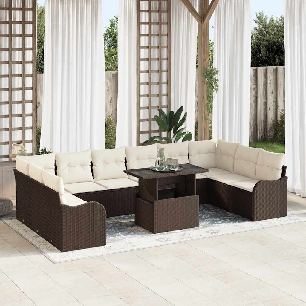 Garten-Sofa-Set mit Kissen 11 pcs Braun Poly Rattan