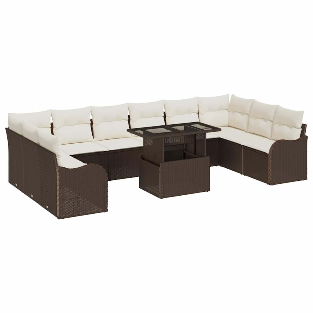 Garten-Sofa-Set mit Kissen 11 pcs Braun Poly Rattan