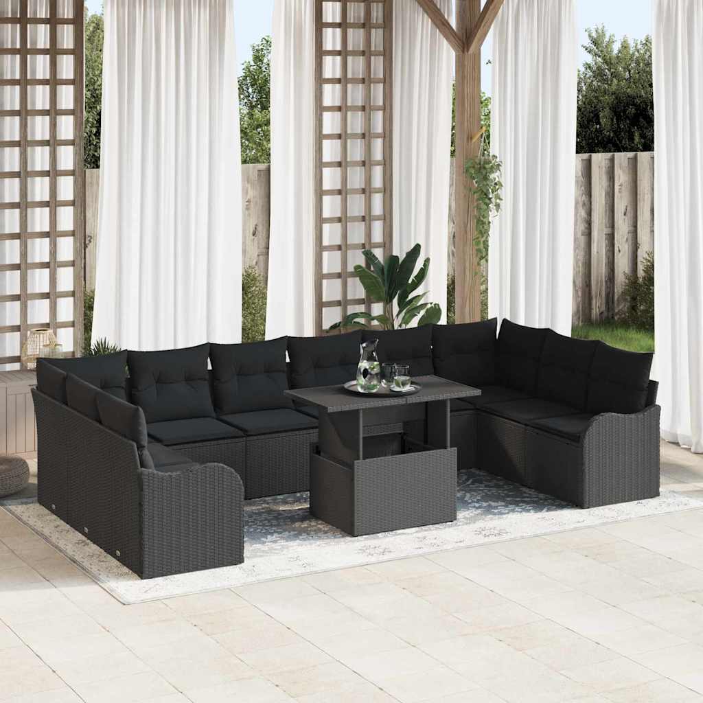 Gartensofa-set 11 stk. Schwarz Poly Rattan