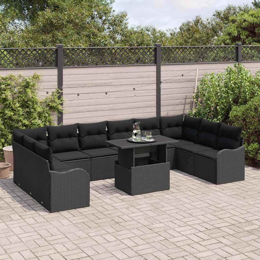 Gartensofa-set 11 stk. Schwarz Poly Rattan