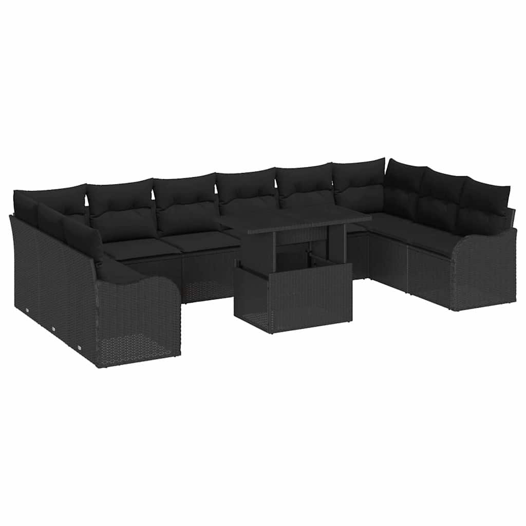 Gartensofa-set 11 stk. Schwarz Poly Rattan