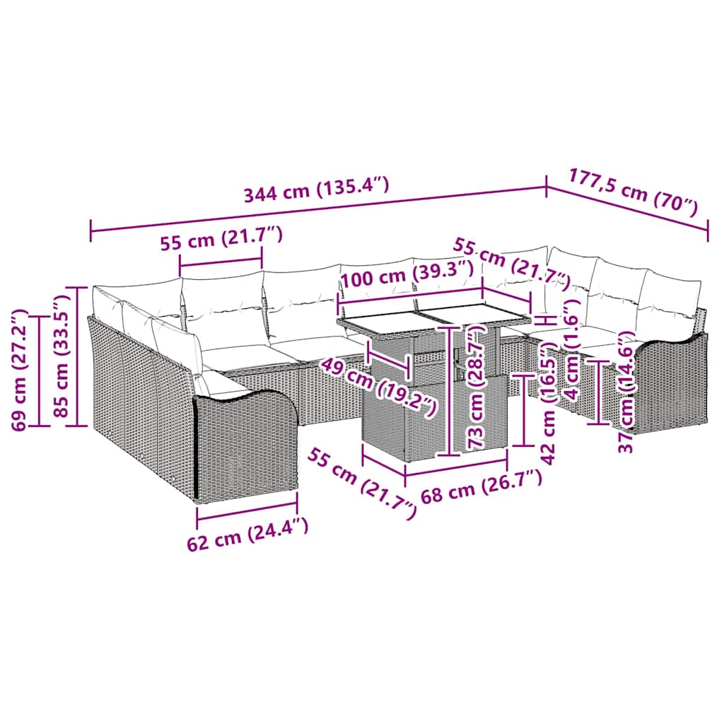 Gartensofa-set 11 stk. Schwarz Poly Rattan
