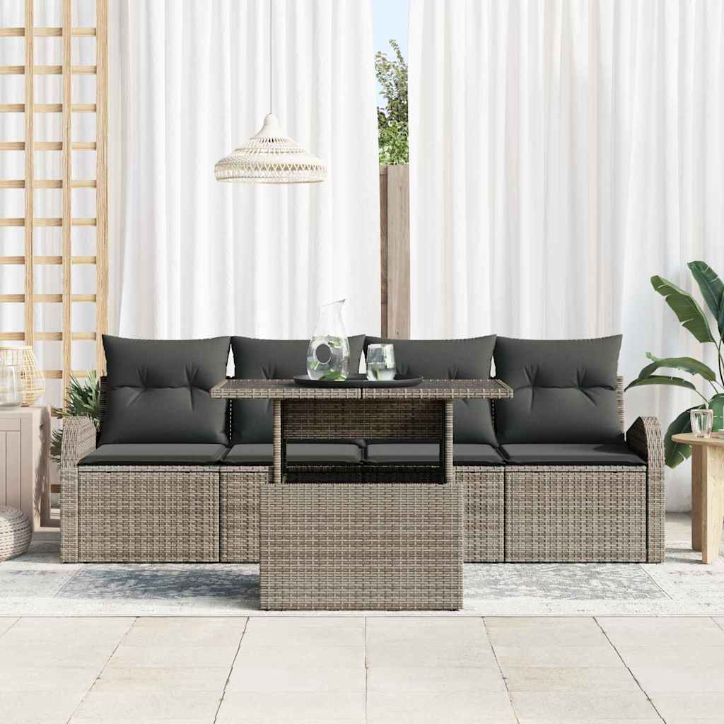Gartensofa-set 5 stk. Grau Poly-Rattan