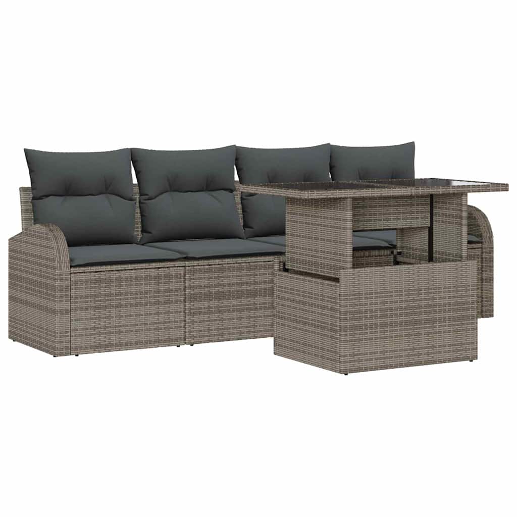 Gartensofa-set 5 stk. Grau Poly-Rattan
