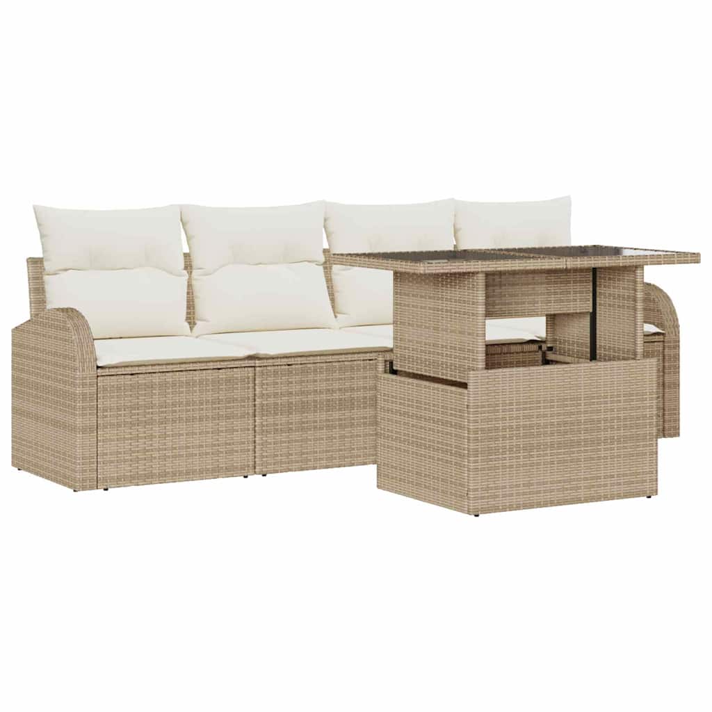 Gartensofa-set 5 stk. Beige Poly-Rattan