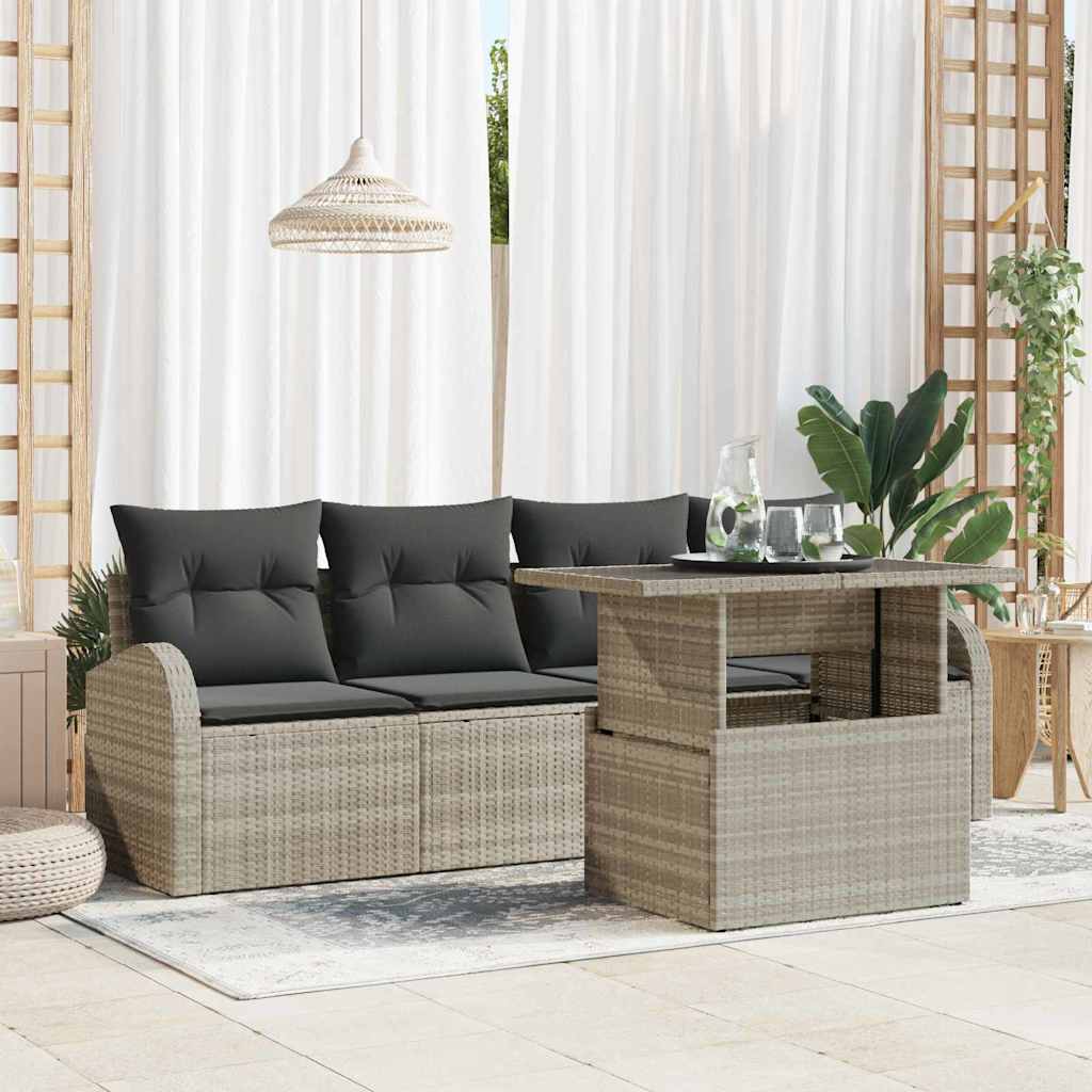 Gartensofa-set mit Kissen 5 pcs Hellgrau Poly-Rattan