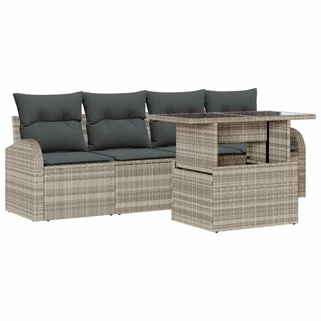 Gartensofa-set mit Kissen 5 pcs Hellgrau Poly-Rattan