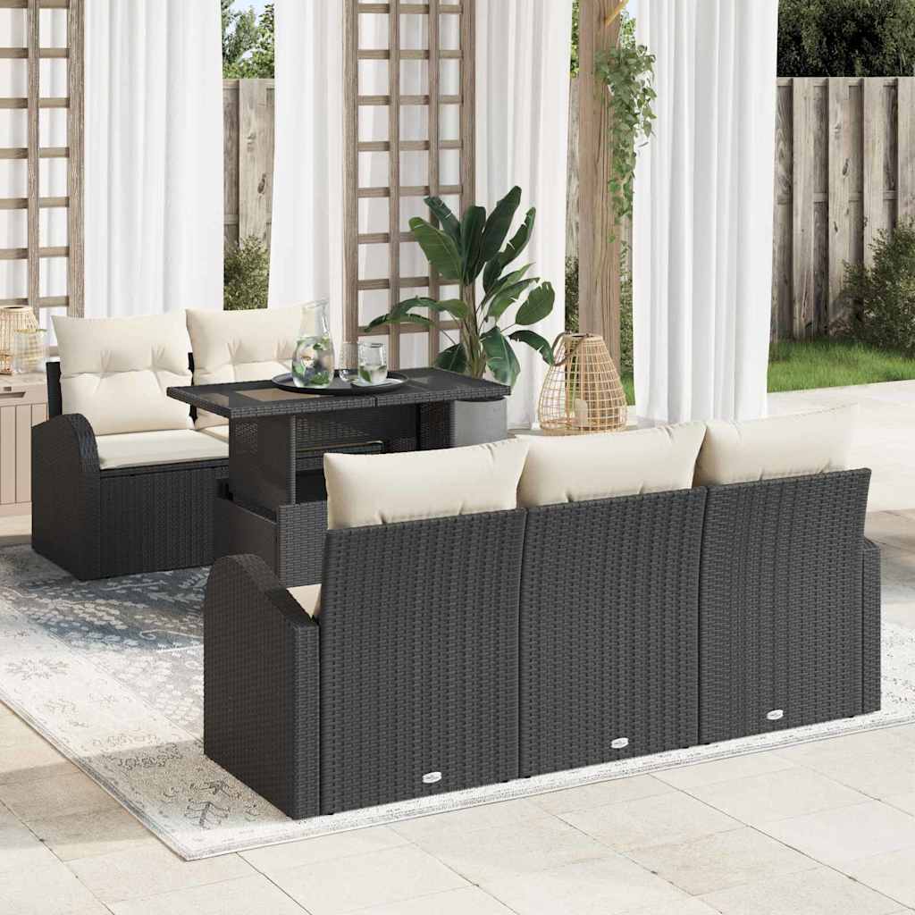 Gartensofa-set 6 stk. Schwarz Poly Rattan
