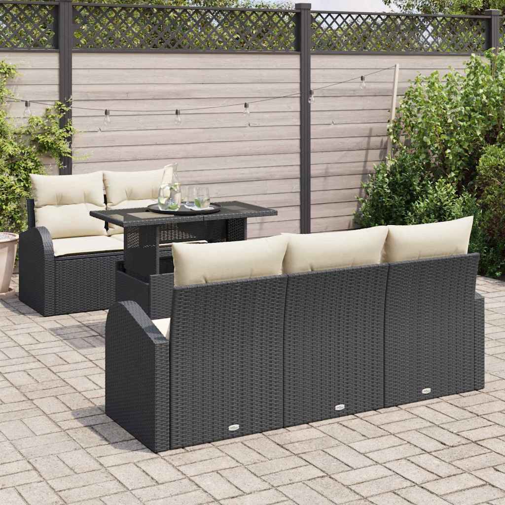 Gartensofa-set 6 stk. Schwarz Poly Rattan