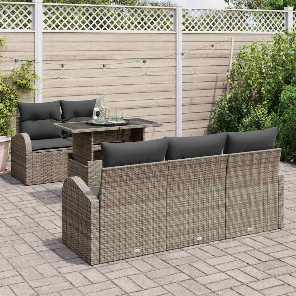 Gartensofa-set 6 Stk. Grau Poly Rattan