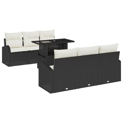 Gartensofa-set 7 stk. Schwarz Poly Rattan