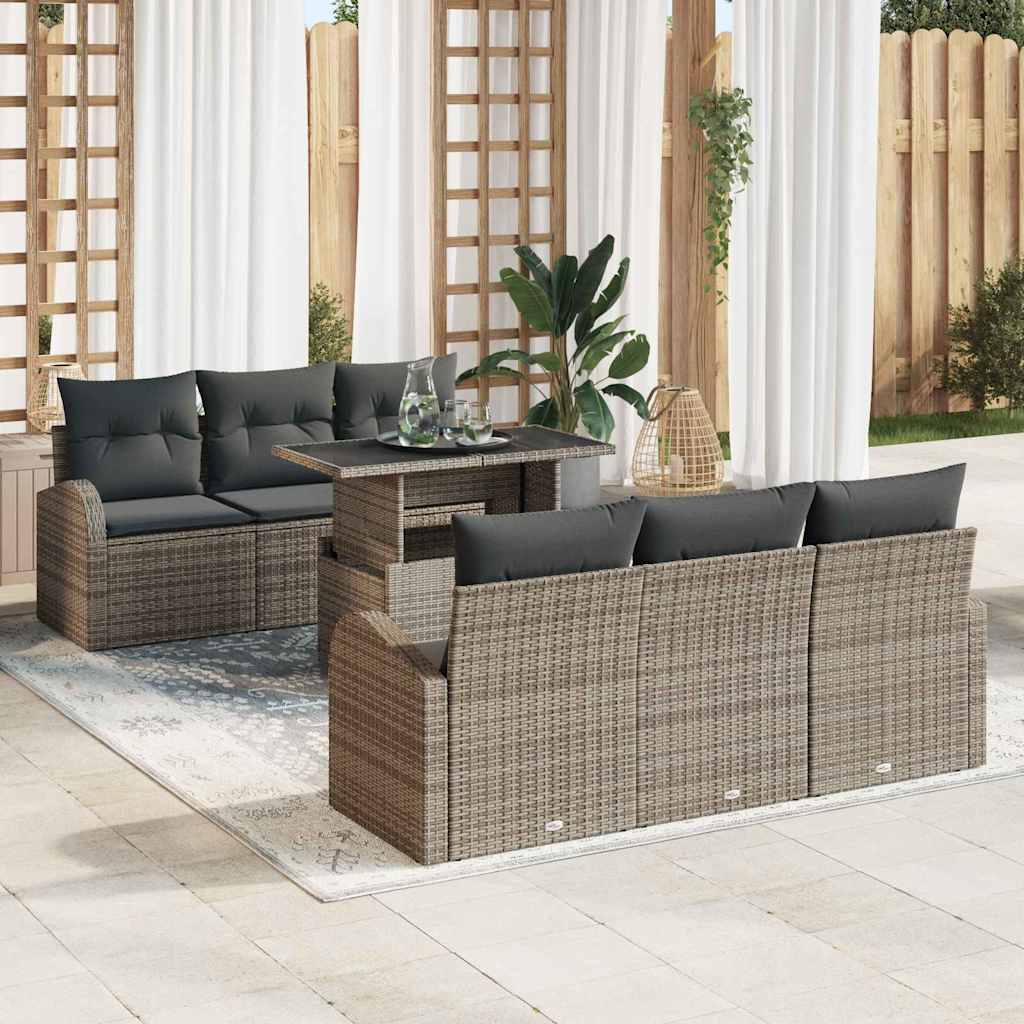 Gartensofa-set 7 Stk. Grau Poly Rattan