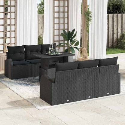 Gartensofa-set 7 stk. Schwarz Poly Rattan