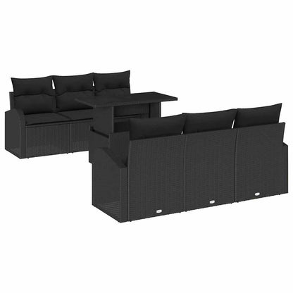 Gartensofa-set 7 stk. Schwarz Poly Rattan