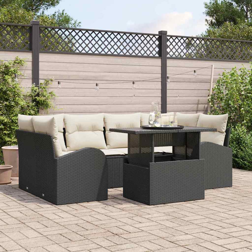 Gartensofa-set 7 stk. Schwarz Poly Rattan