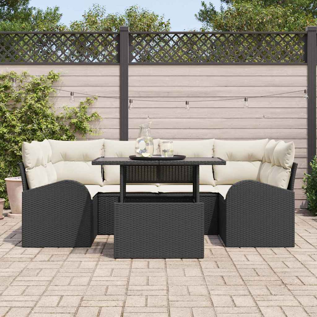 Gartensofa-set 7 stk. Schwarz Poly Rattan