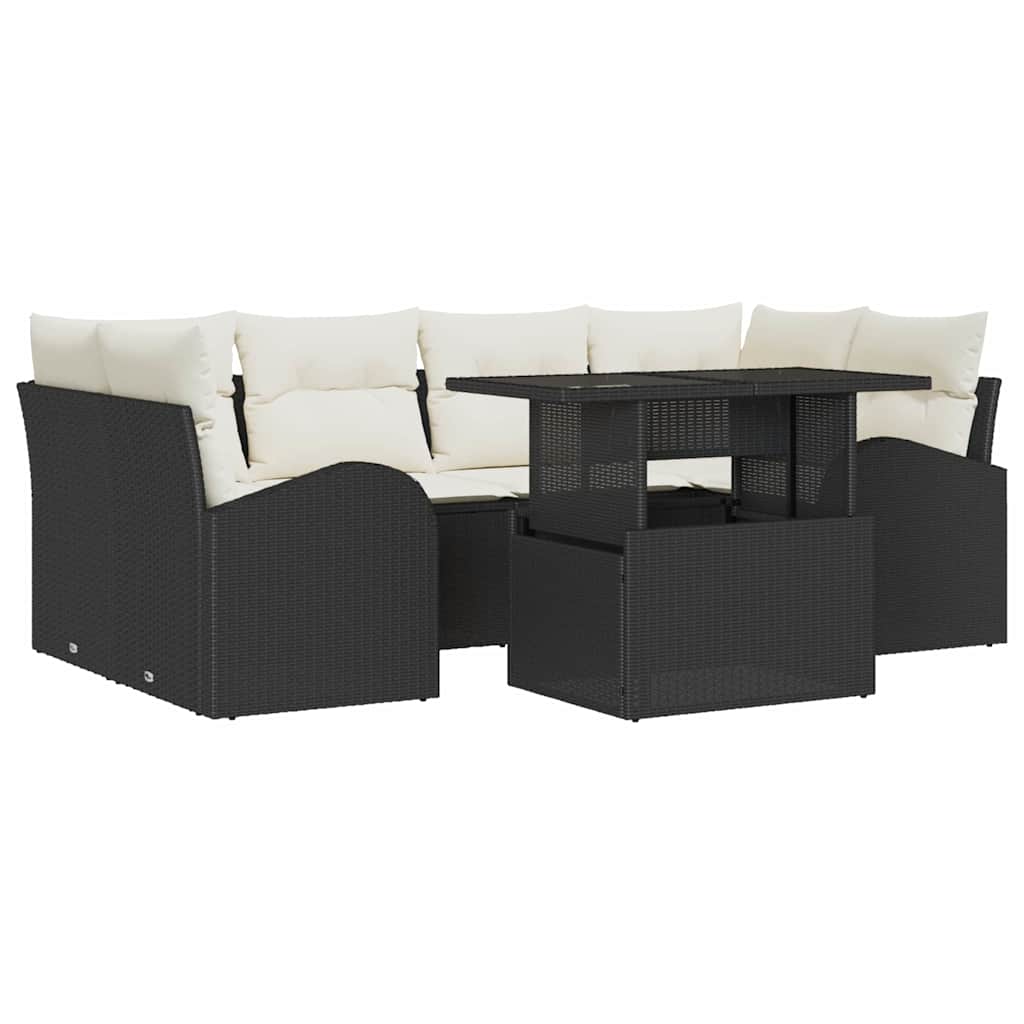 Gartensofa-set 7 stk. Schwarz Poly Rattan