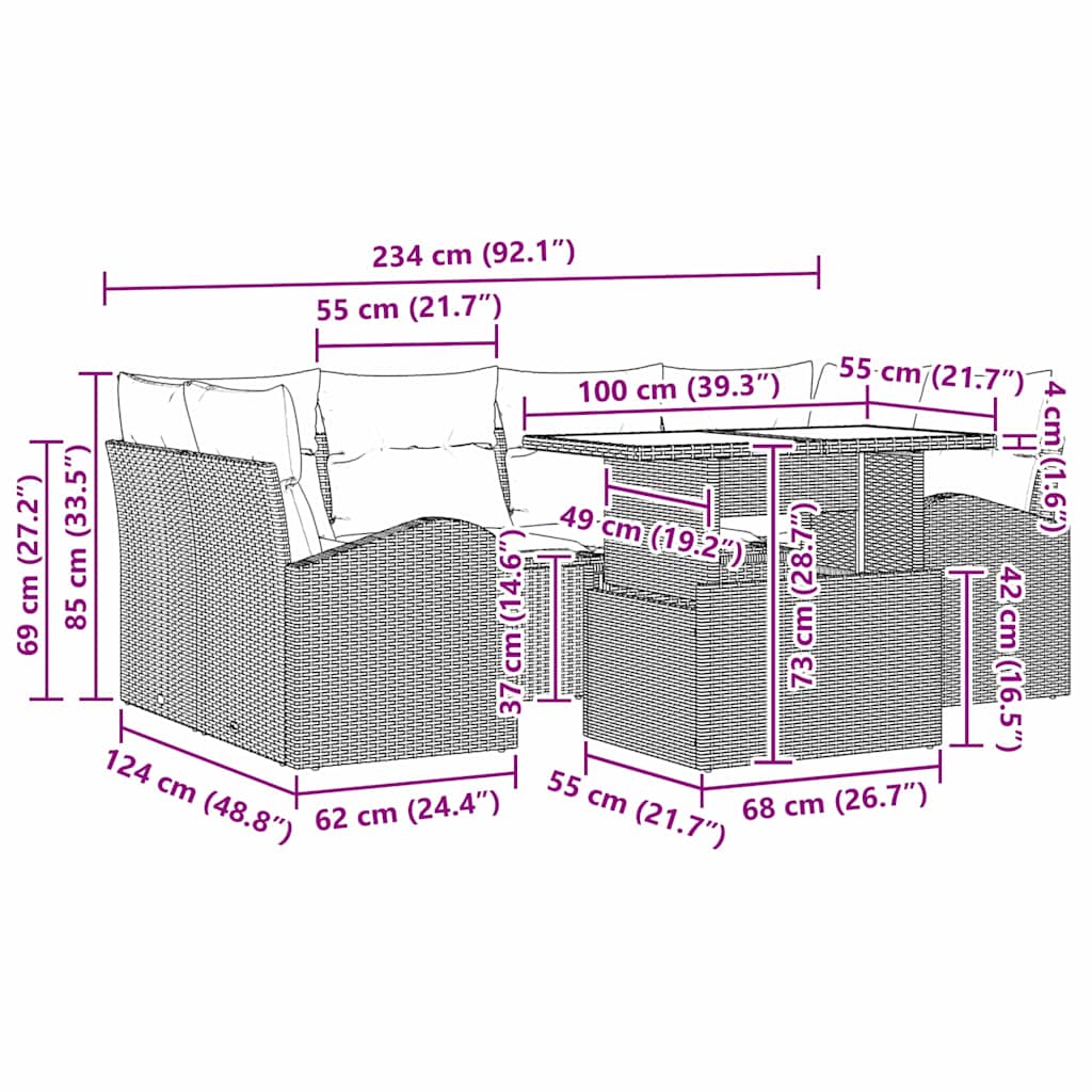Gartensofa-set 7 stk. Schwarz Poly Rattan