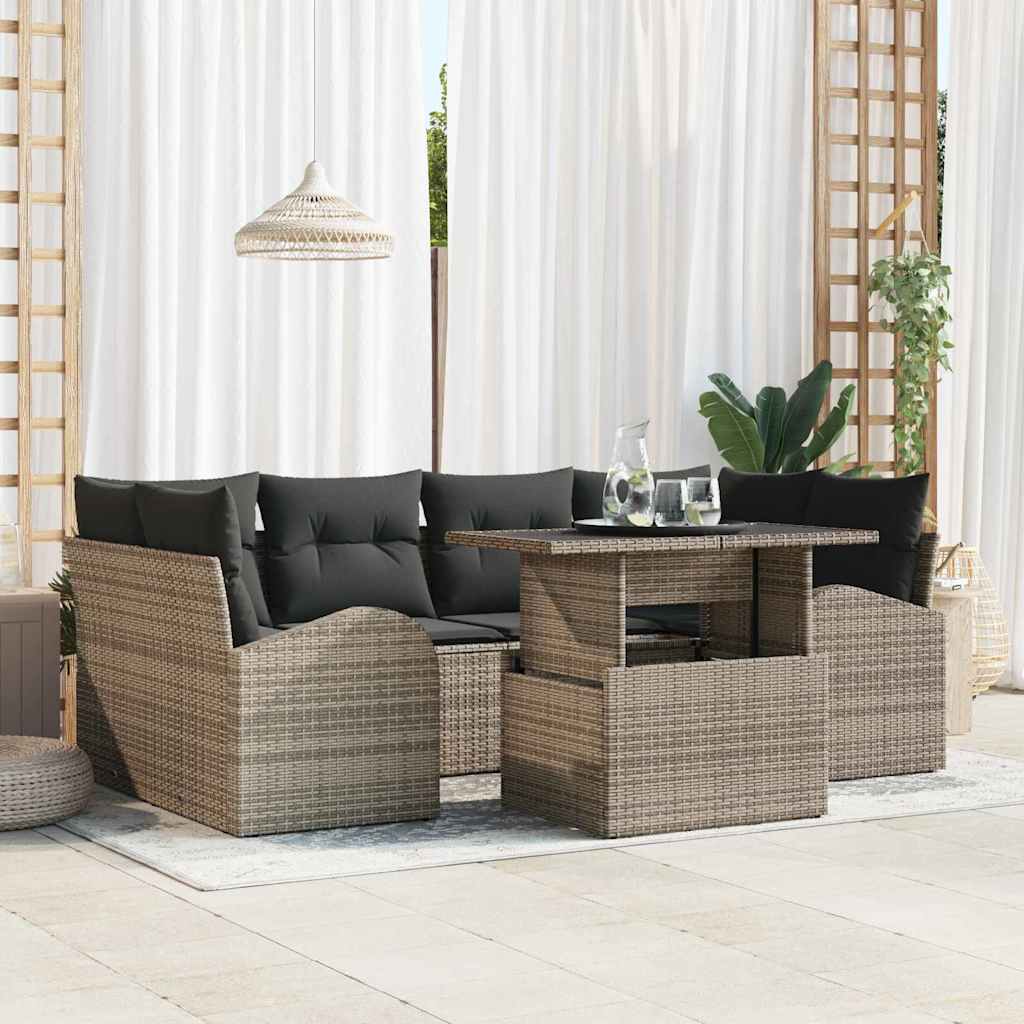Gartensofa-set 7 stk. Grau Poly Rattan