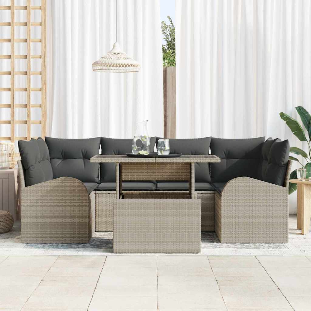 Gartensofa-set 7 Stk. Hellgrau Poly Rattan
