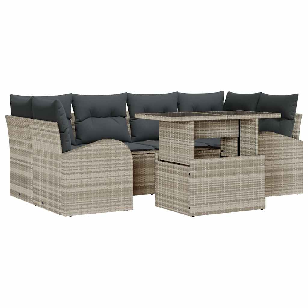 Gartensofa-set 7 Stk. Hellgrau Poly Rattan