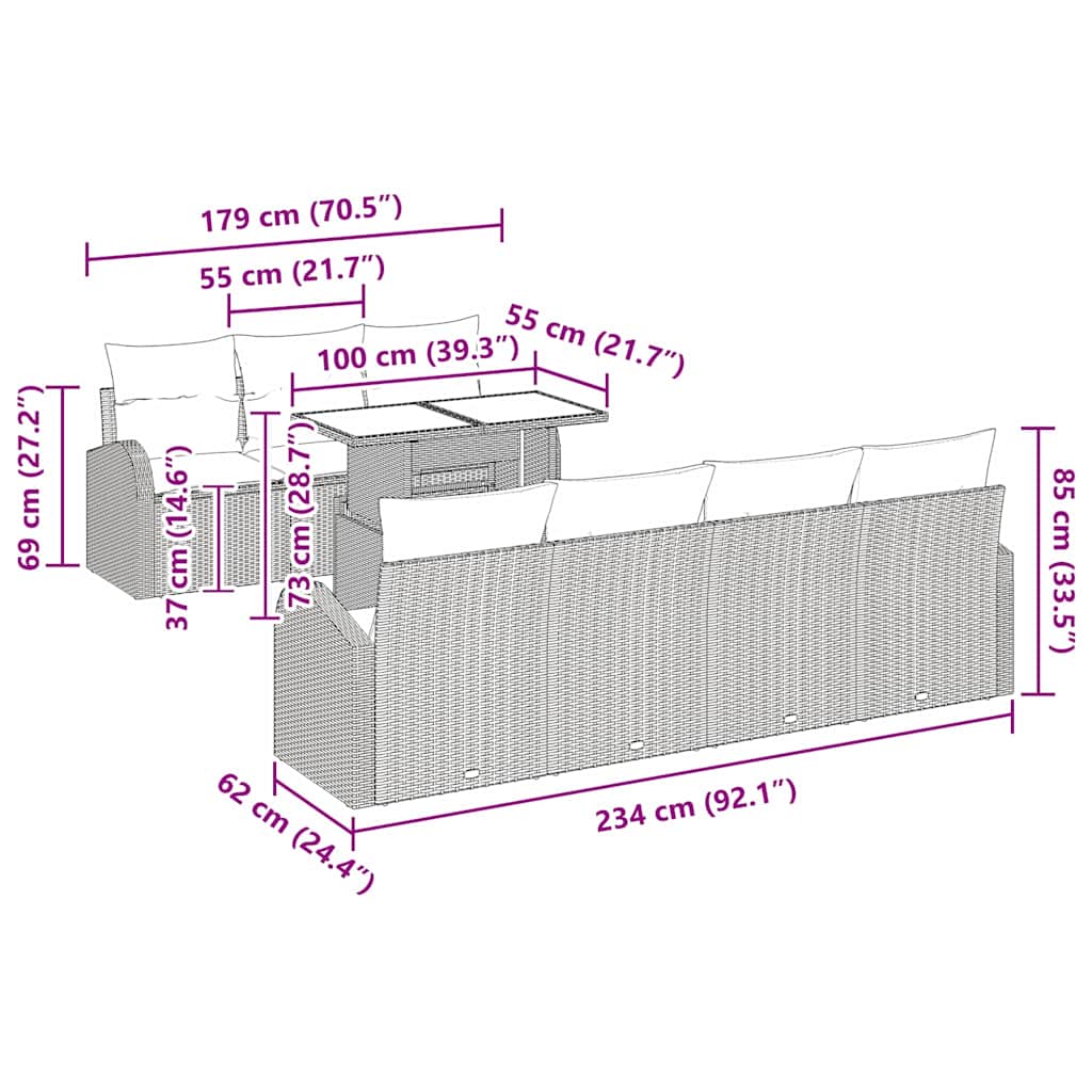 Gartensofa-set 8 stk. Grau Poly-Rattan
