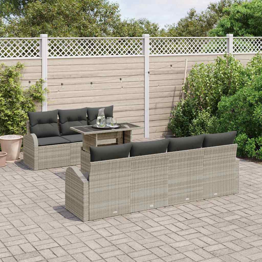 Gartensofa-set 8 stk. Hellgrau Poly-Rattan
