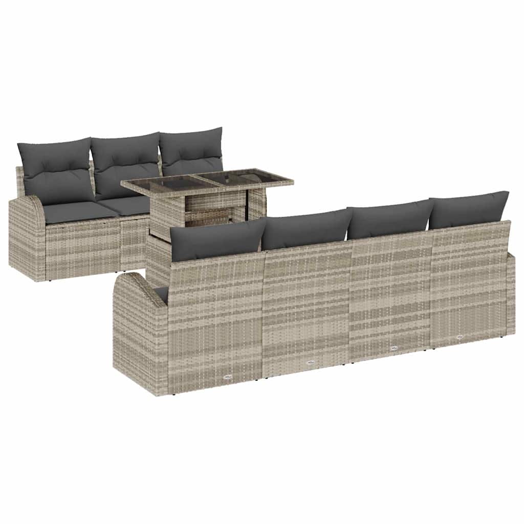 Gartensofa-set 8 stk. Hellgrau Poly-Rattan