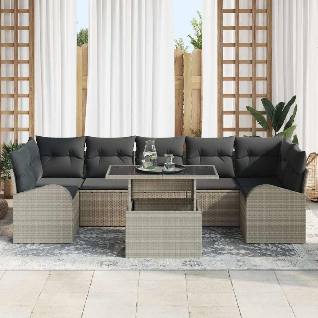 Gartensofa-set 8 Stk. Hellgrau Poly-Rattan