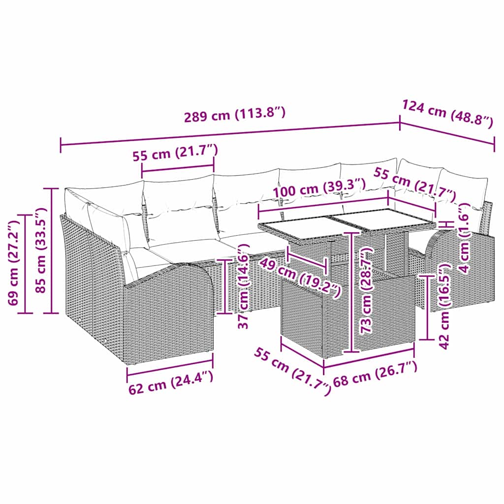 Gartensofa-set 8 stk. Schwarz Poly-Rattan