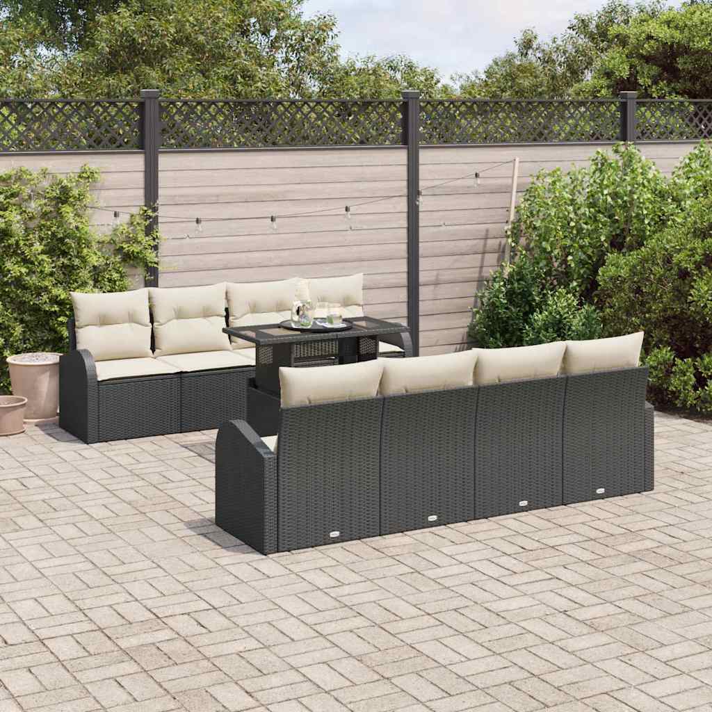Gartensofa-set 9 stk. Schwarz Poly-Rattan