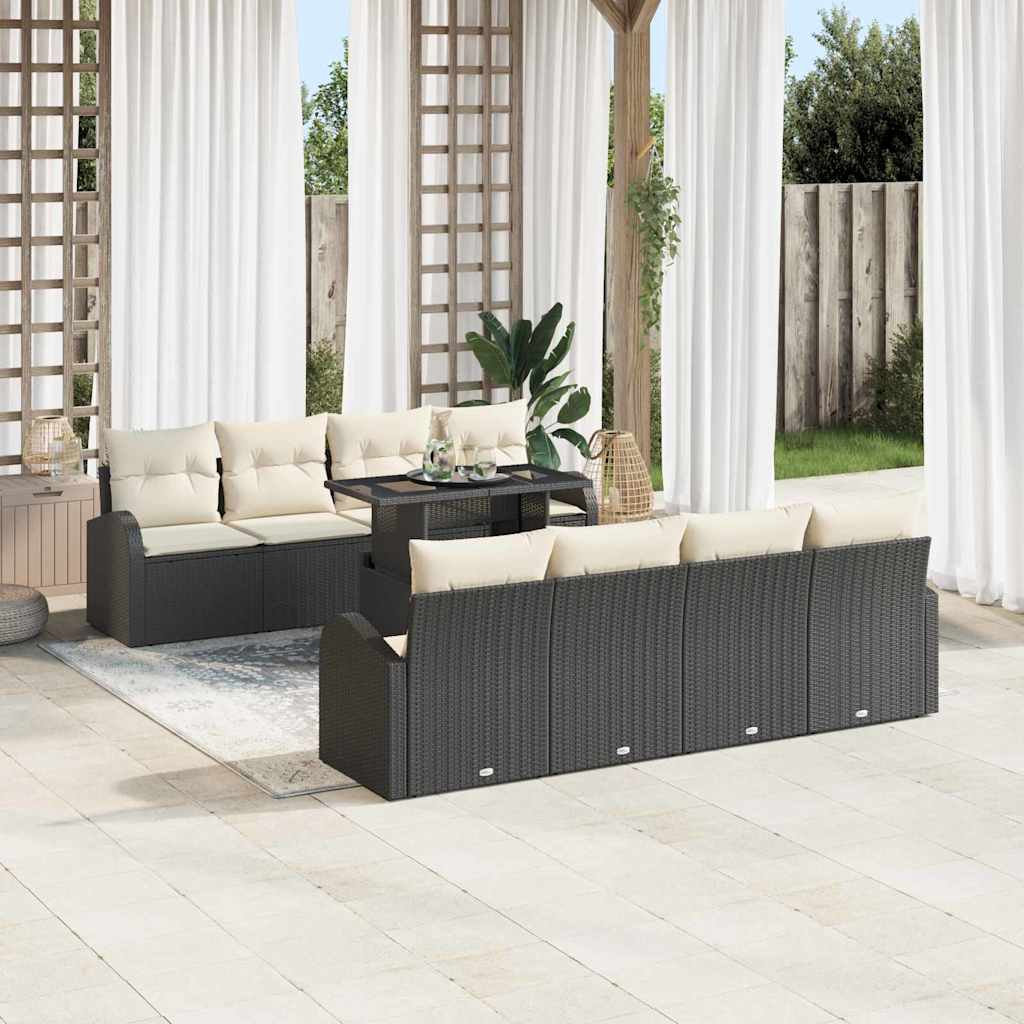 Gartensofa-set 9 stk. Schwarz Poly-Rattan
