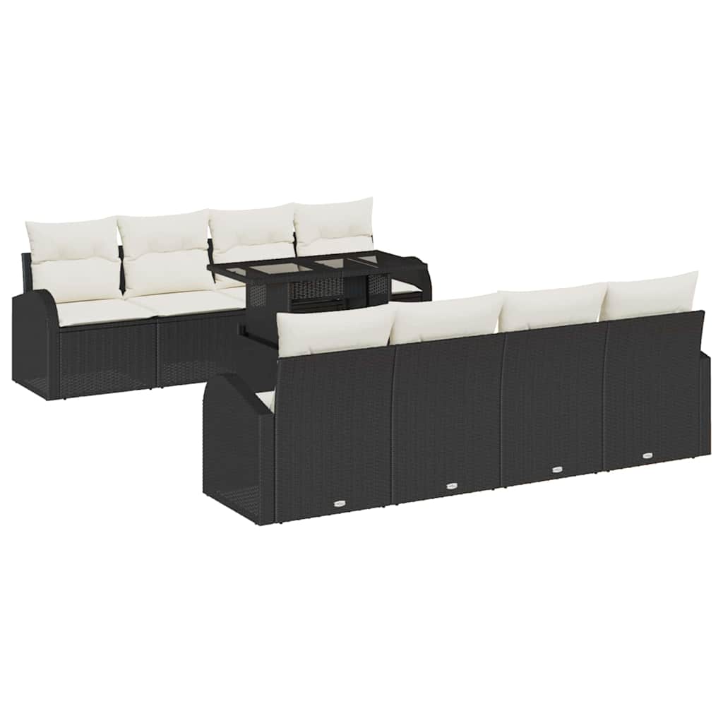 Gartensofa-set 9 stk. Schwarz Poly-Rattan