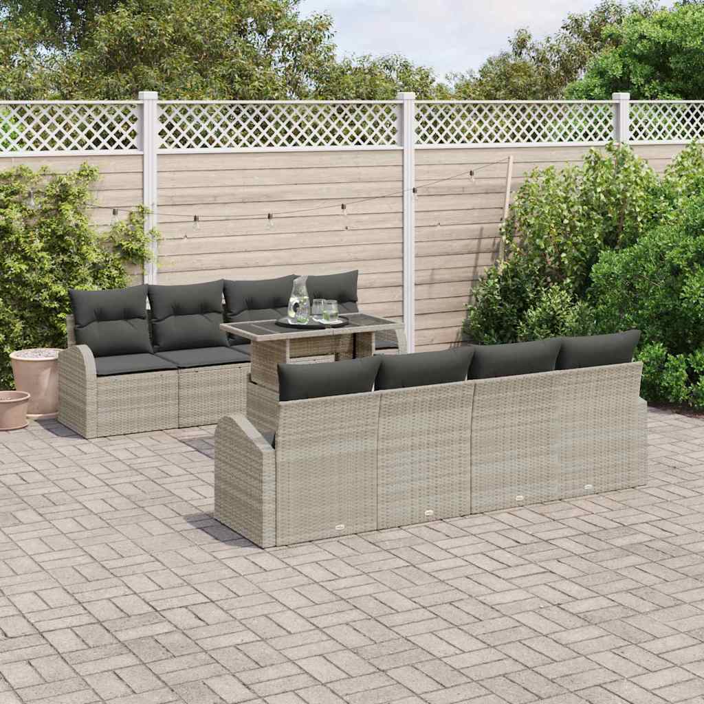 Gartensofa-set 9 stk. Hellgrau Poly-Rattan