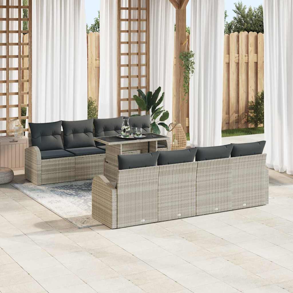 Gartensofa-set 9 stk. Hellgrau Poly-Rattan