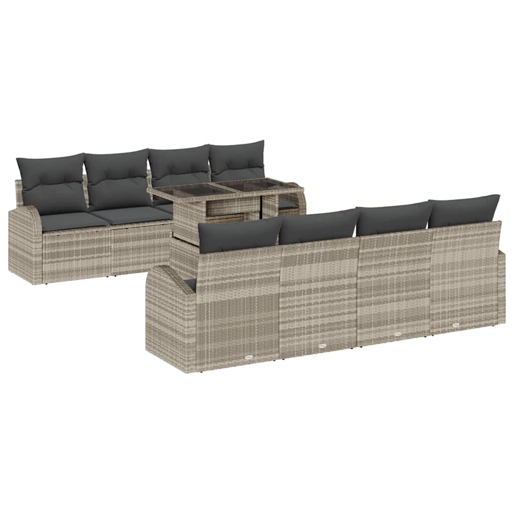 Gartensofa-set 9 stk. Hellgrau Poly-Rattan