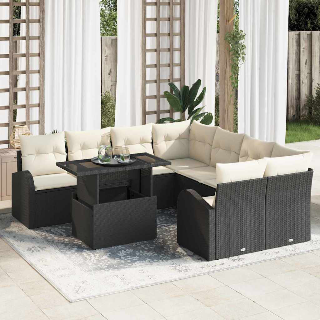 Gartensofa-set 9 stk. Schwarz Poly-Rattan