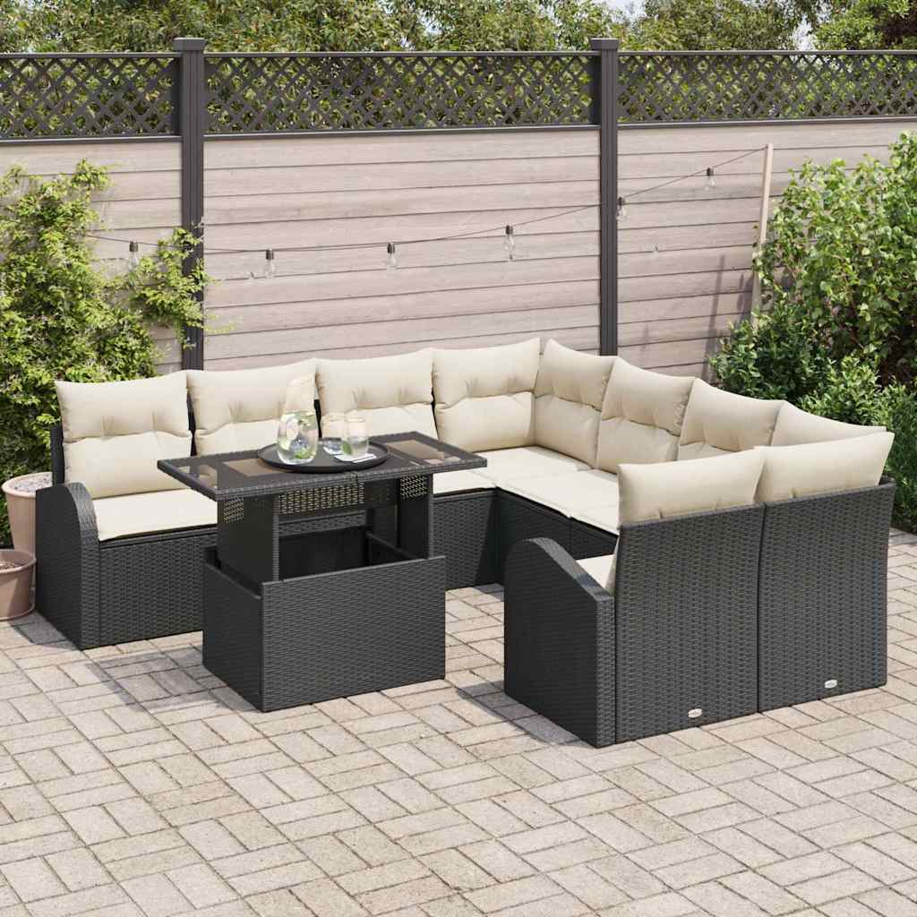 Gartensofa-set 9 stk. Schwarz Poly-Rattan