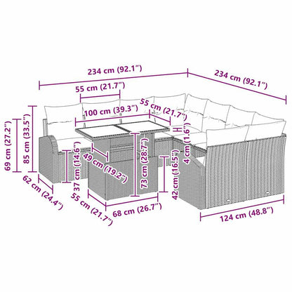 Gartensofa-set 9 stk. Schwarz Poly-Rattan