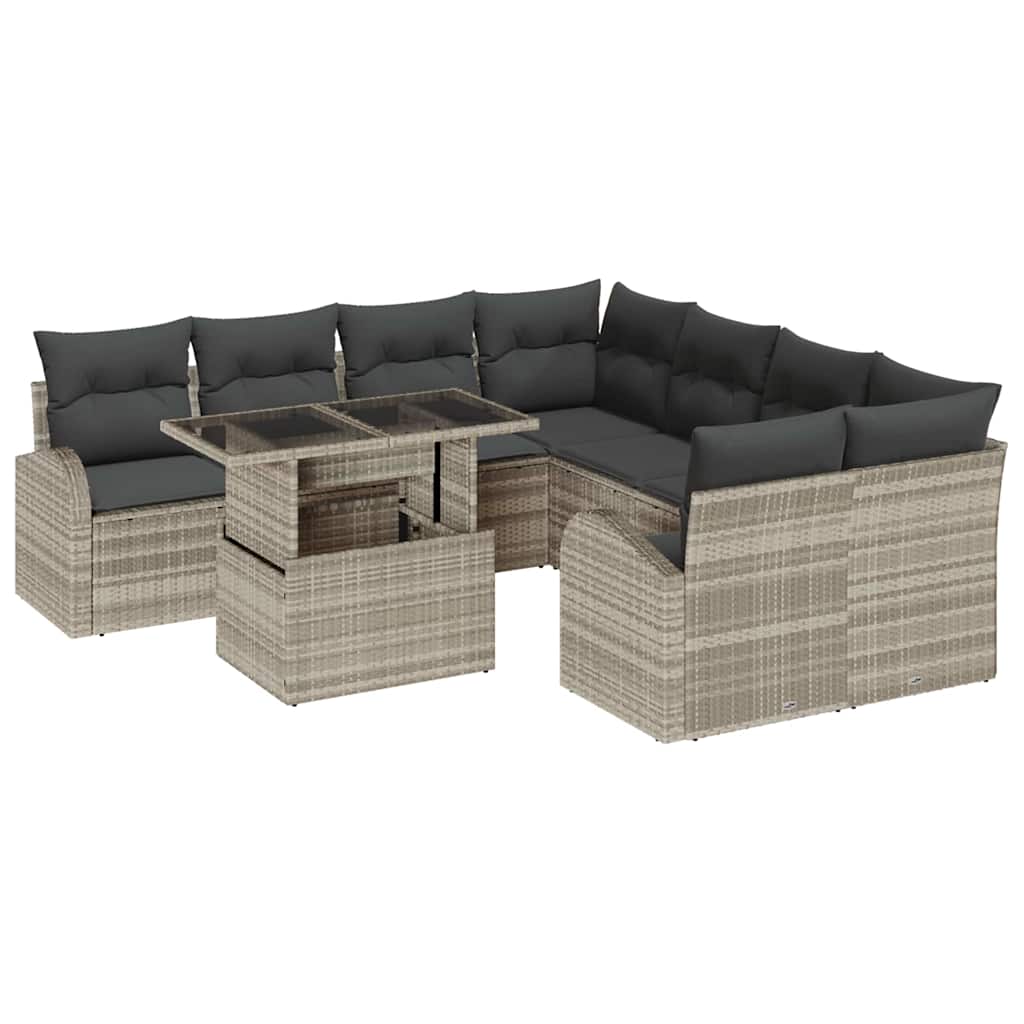 Gartensofa-set 9 stk. Hellgrau Poly-Rattan