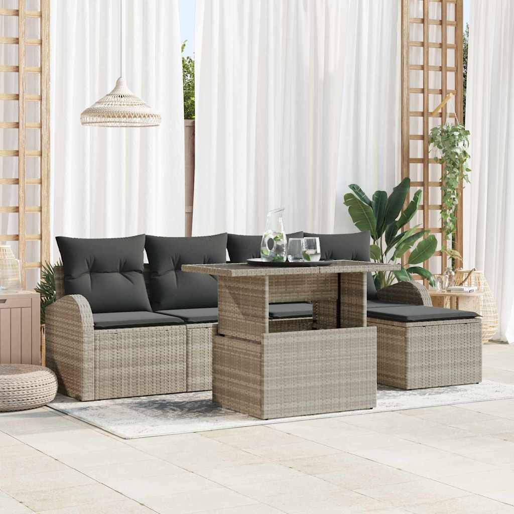 Gartensofa-set 6 stk. Hellgrau Poly-Rattan