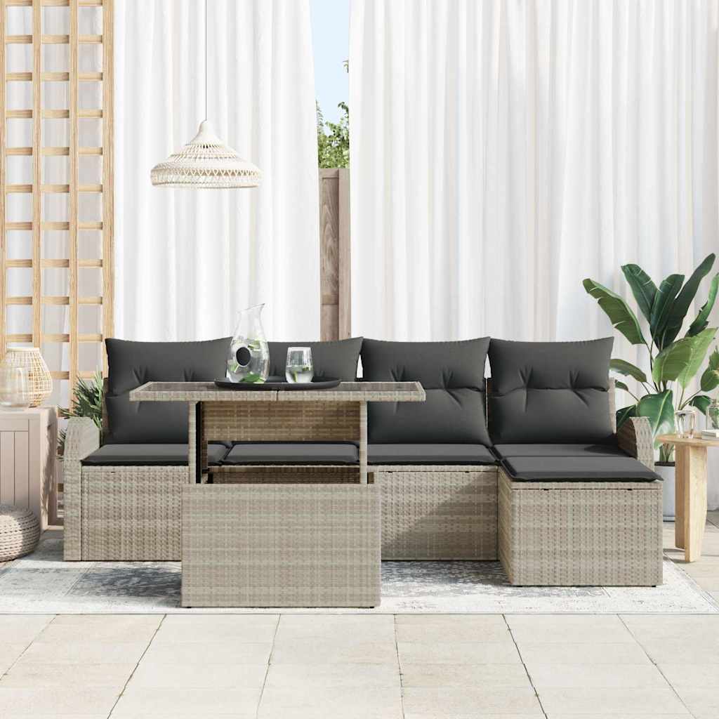 Gartensofa-set 6 stk. Hellgrau Poly-Rattan