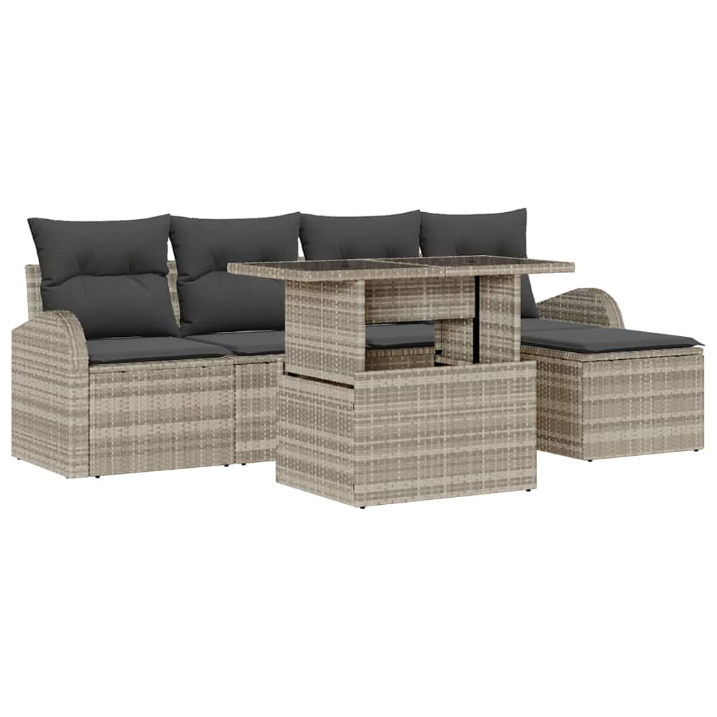 Gartensofa-set 6 stk. Hellgrau Poly-Rattan