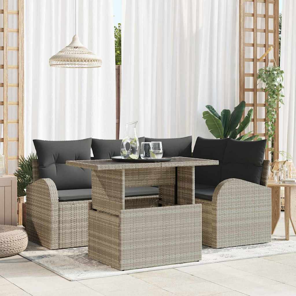 Garten-Sofa-Set mit Kissen 5 pcs Hellgrau Poly Rattan