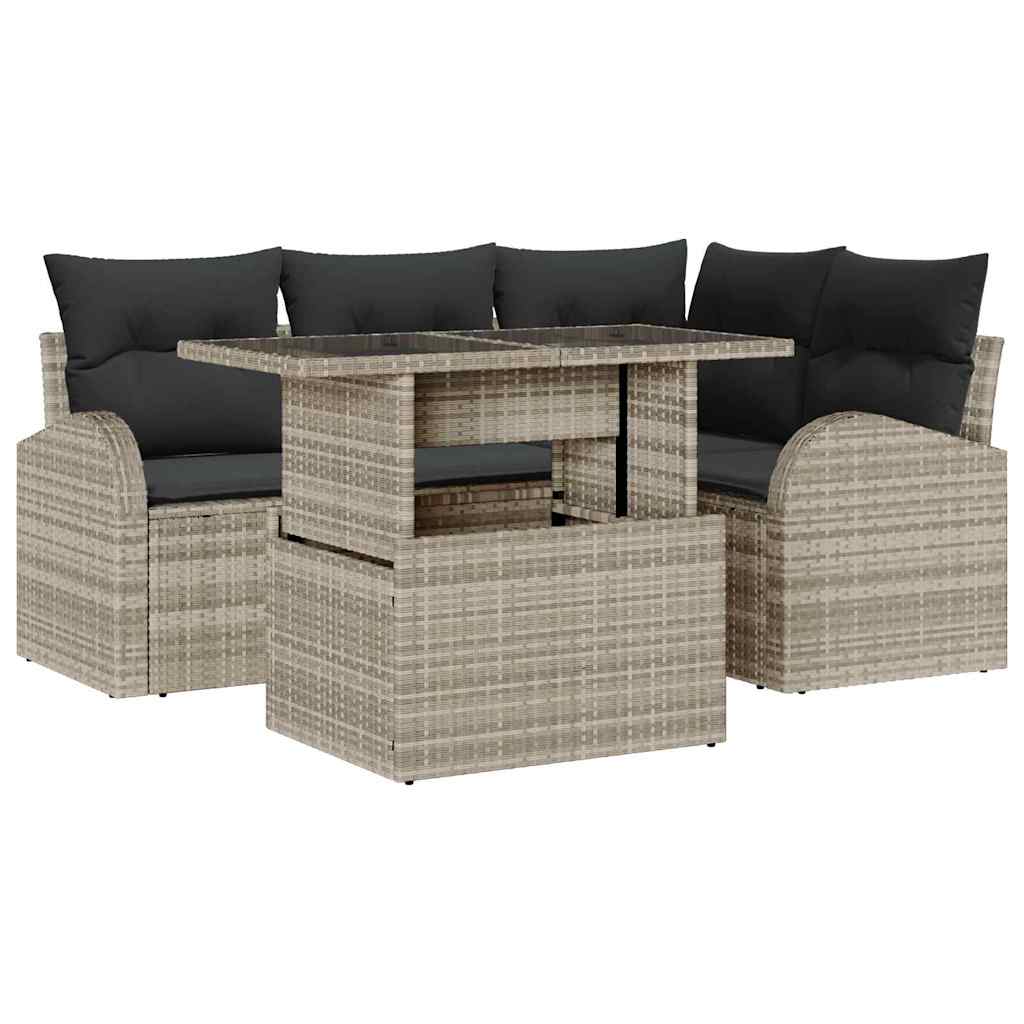Gartensofa-set 5 Stk. Hellgrau Poly-Rattan