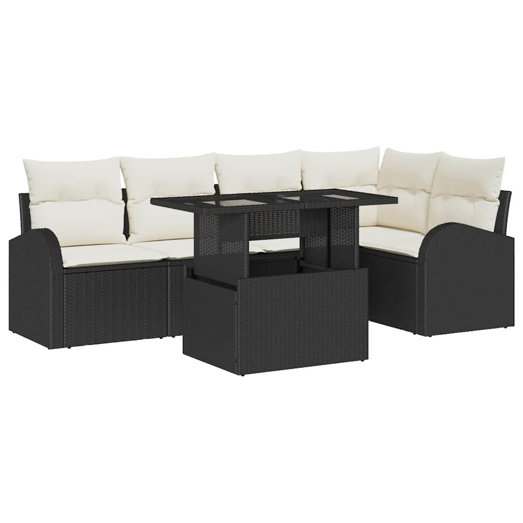 Gartensofa-set 6 stk. Schwarz und Creme Poly-Rattan