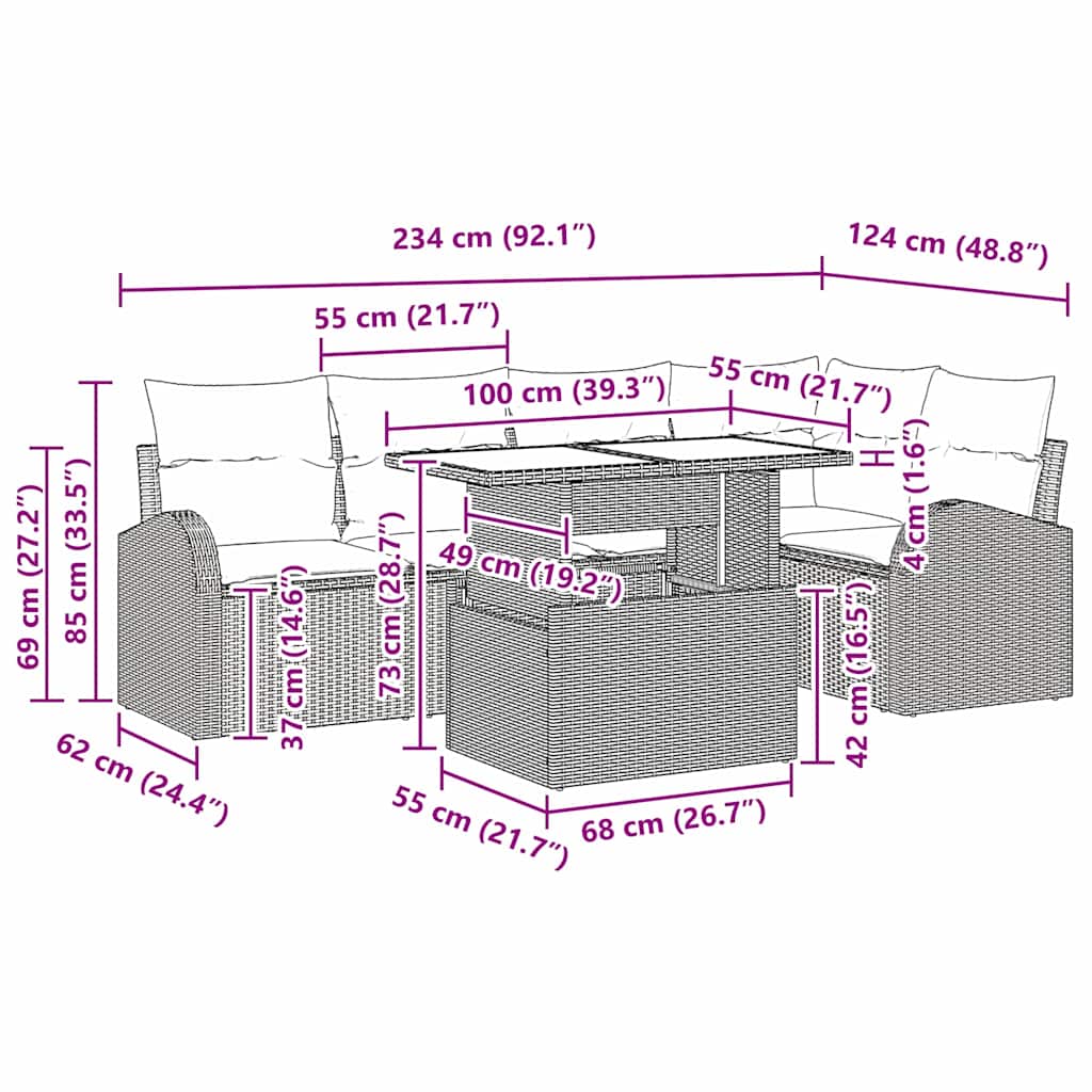 Gartensofa-set 6 stk. Schwarz und Creme Poly-Rattan